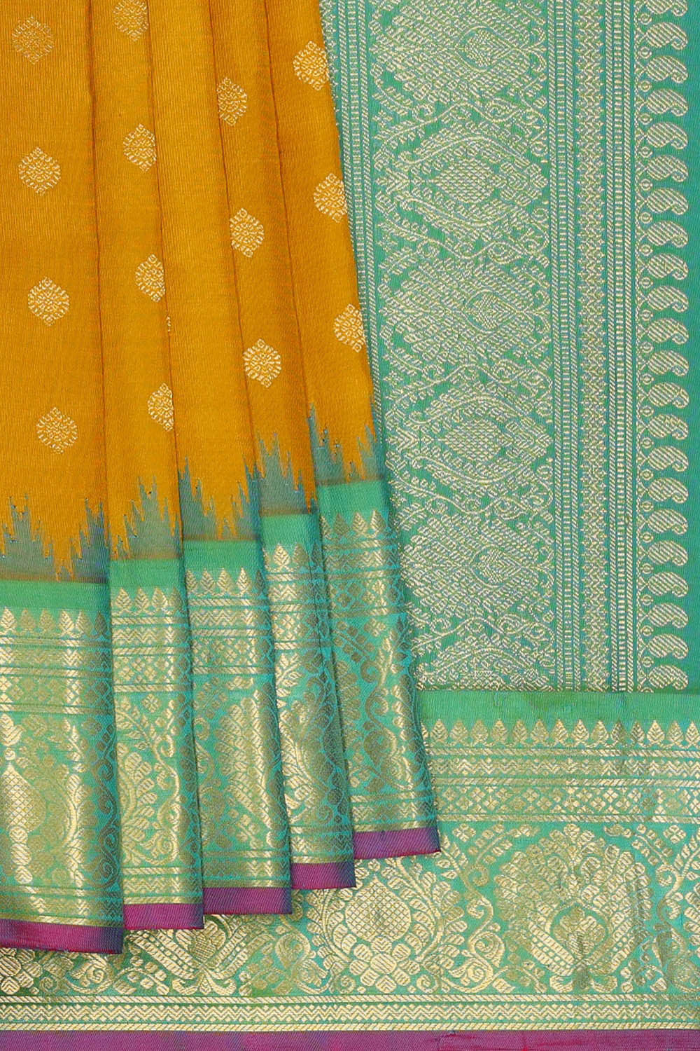 Image of Gadwal Silk Mustard Yellow Saree